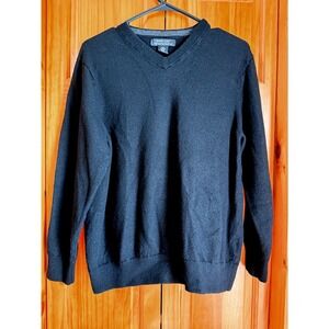 Mark Law Black 100% Extra Fine Merino Wool V-Neck Sweater XL